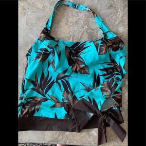 Jamaica Bay teal with brown leaves swim top, Great condition, size Med